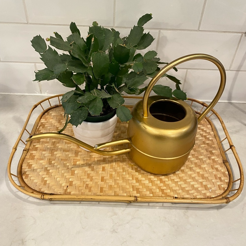 Vintage boho wicker bamboo tray decor